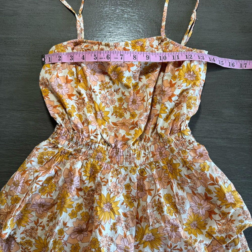 AEO Floral Orange Beige Romper Jumpsuit XS Tie Back - Picture 14 of 16